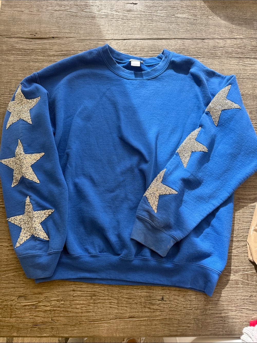 Carmar Blue Crewneck Sweater with Silver Star Sleeves